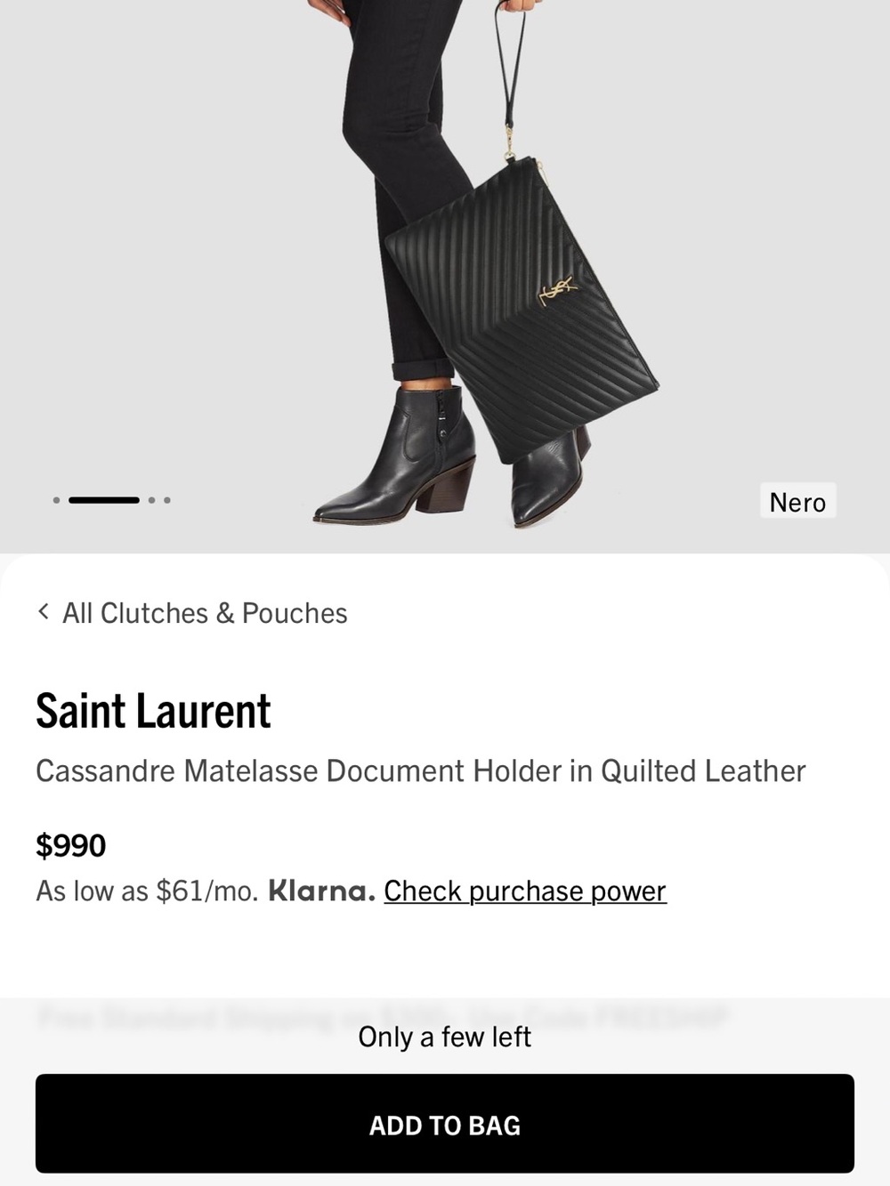 Saint Laurent Black Chevron Quilted Leather Wristlet with Gold YSL Logo